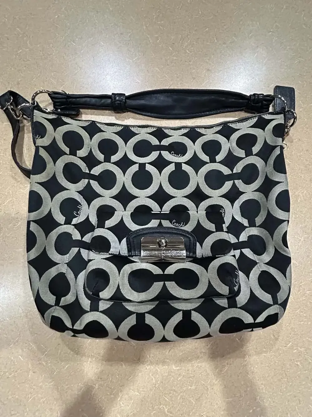 Authentic COACH Kristin Op Art Embossed Signature Jacquard Hand Bag
